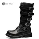 Winter Men Motorcycle Boots 2018 Fashion Mid-Calf Punk Rock Punk Shoes Mens PU Leather Black High