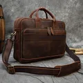 Retro Laptop Briefcase Bag Genuine Leather Handbags Casual 15.6" Business Bag Daily Working Tote