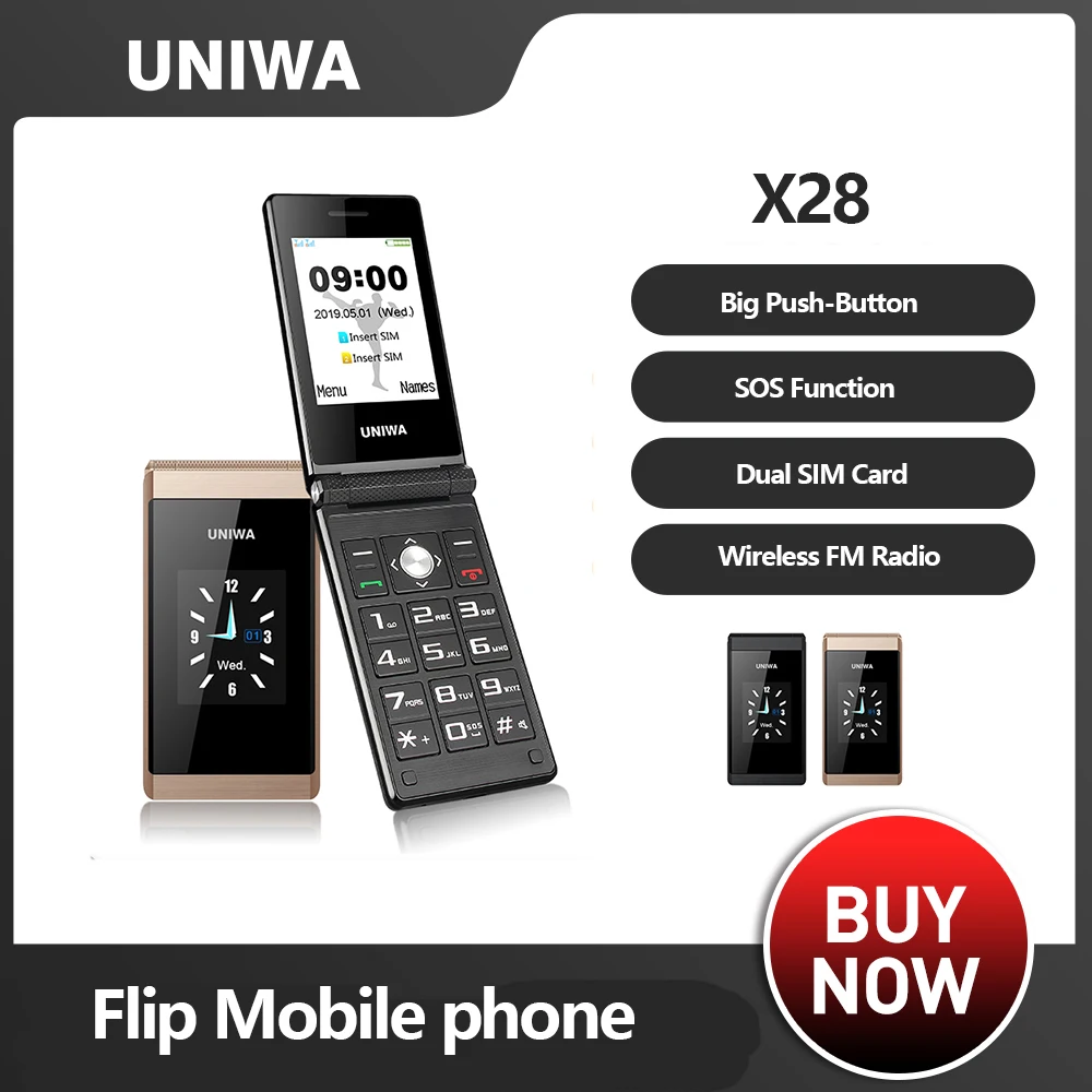 UNIWA X28 Big Push-Button Phone x29 Senior Flip Mobile Phone GSM Dual Sim FM Radio Russian Hebrew Keyboard Clamshell Cellphone