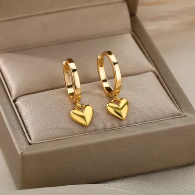 Stainless Steel Heart Earrings For Women Vintage Gold Color Love Heart Drop Earring Wedding Christmas Jewelry Gift Bijoux Femme
