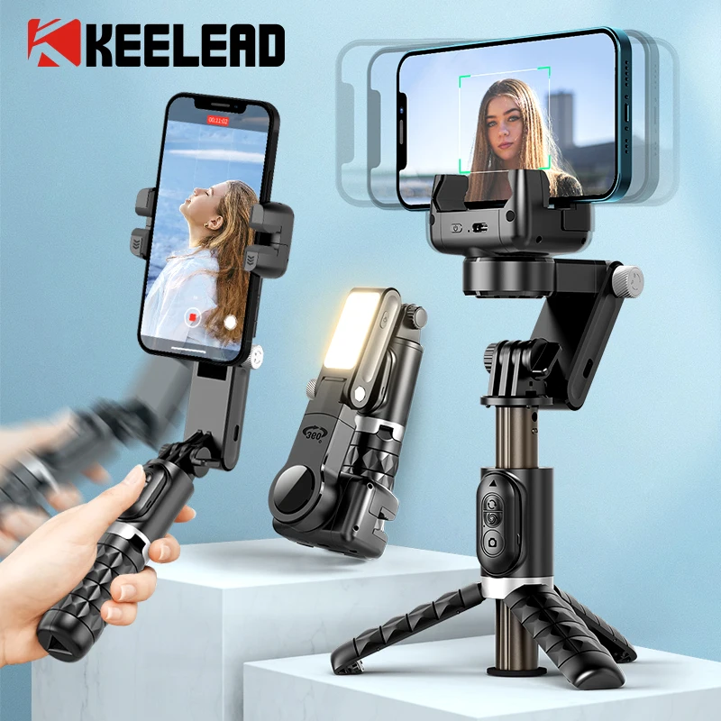 Q18 Desktop Following the Shooting Mode Gimbal Stabilizer Selfie Stick Tripod with Fill Light for iPhone Cell Phone Smartphone