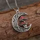 Fashion Simple Antique Mushroom Girl Pendant Necklace For Women Vintage Silver Color Chain Moon