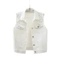 2023 Black Red Yellow Blue White Denim Vest Tops Women Spring Summer Washed Ripped Beaded Sleeveless