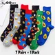 5/6/7 Pairs/Pack Colorful Men Crew Party Socks Crazy Cotton Happy Funny Skateboard Socks Novelty