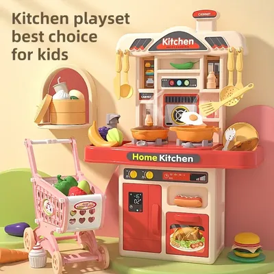 Realistic Pretend Play Cooking Toy for Kids Chef Playset Kitchen Accessories Lights & Sounds for