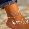 5Pcs/Set Ankle Bracelet Anklet Multi-layer Bead Chain Anklet Bracelets Simple Beach Set Ankle Foot
