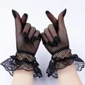 Women Black White Summer Uv-proof Driving Gloves Mesh Fishnet Gloves Lace Mittens Full Finger Girls