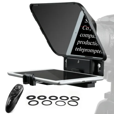Teleprompter Desview T3-11inch Portable Kit with Transparent Mirror Glass & Remote Control，Compatible with Phone & Tablet