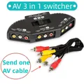 1pc 3-Way Audio Video AV RCA Black Switch Selector Box Splitter Switch W/ RCA Cable For TV X-box DVD