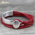 Anslow 2018 Classic Unisex Charm Vintage Style New Unique Silver Plated Unisex Leather Bracelet