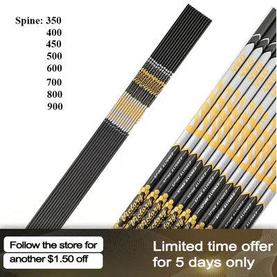 Archery Carbon Arrow Shaft Spine 350 400 450 500 600 700 750 800 900 ID 4.2mm Recurve Bow Longbow Hunting Shooting 6/12pcs