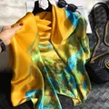 BYSIFA Yellow Green Scarves Bufandas Female Scarfs Shawl Fashion Elegant Satin Square Scarves Fall