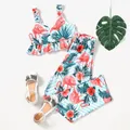 Fashion Clothes Girls Summer Outfits Animal Flamingo Flower Print Short Strap Tops+long Pants Beach