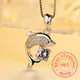 Real 925 Sterling Silver Jewelry Crystal Dolphin Charm Box Chain Pendants&Necklaces Choker Necklace