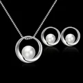 Accessories for Women Hollow Round Jewelry Set Pearl Pendant Necklace Stud Earrings Set Brides