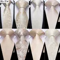 Hi-Tie Champagne Beige Floral Solid Design Silk Wedding Tie For Men Quality Hanky Cufflink Fashion