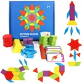 155 Pcs Wooden Pattern Blocks Set Geometric Shape Puzzle Kindergarten Classic Educational Montessori