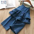 Humor Bear Summer Girls' Clothing Sets Korean Denim Suspender Jacket Top+Wide Leg Pants 2Pcs Casual