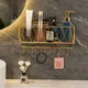 Luxury Gold Bathroom Shelf without Drilling Metal Shower Storage Basket with hook Toothbrush Shampoo