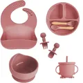 Children's Dishes Set Baby Silicone 6/8-piece Tableware Set Suction Cups Forks Spoons Bibs Straws