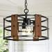 Depuley 4-Light Farmhouse Chandelier Light Fixtures Rustic Drum Pendant Light for Living Room Dining Room Bedroom patio Walnut Wood and Black Metal Finish E26 Base