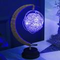 TUTUnaumb LED Home Decoration Small Ornament Lamp USB Woven Moon Shape Lamp Bedside Night Light LED Lights Rattan Night Lamp Romantic Decorative Lights Holiday Gifts Decorative Table Lamp-D