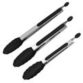 Kitchen pliers heat-resistant cooking pliers set of 3 pieces stainless steel and BPA-free silicone head very suitable for cooking barbecue (3 black silicone pliers)