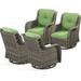 MeetLeisure 4 Pieces Outdoor Patio Furniture Wicker Swivel Chair with Cushions for Backyard Green