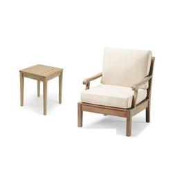 Sack 2 Pc Lounge Chair Set: Lounge Chair & Side Table With Cushions in Sunbrela Fabric #57003 Canvas White