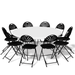 Magshion 11 Pieces 5 Ft Round Portable Plastic Table and Chair Set Outdoor Fold-in-Half Picnic Dining Desk with Handle and Chairs White/Black