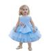 HAPIMO Girls s Party Gown Birthday Dress Solid Bowknot Cute Holiday Sleeveless Lovely Relaxed Comfy Princess Dress Round Neck Tiered Mesh Ruffle Hem Blue 90