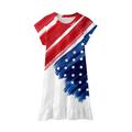 HAPIMO Girls s Knee Length Dress Stripe Star Print Short Sleeve Relaxed Comfy Round Neck Independece Day Ruffle Hem Cute Holiday Lovely Princess Dress Red 10-11Y