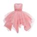 HAPIMO Girls s Party Gown Birthday Dress Solid Lace Splicing Round Neck Sleeveless Lovely Relaxed Comfy Princess Dress Mesh Tiered Ruffle Hem Cute Holiday Pink 150