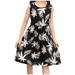 HAPIMO Girls s A Line Dress Tropical Leaf Floral Plaid Lovely Princess Dress Sleeveless Relaxed Comfy Round Neck Pleated Swing Hem Holiday Cute Black 140