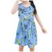 HAPIMO Girls s A Line Dress Tropical Leaf Floral Plaid Lovely Princess Dress Sleeveless Relaxed Comfy Round Neck Pleated Swing Hem Holiday Cute Blue 110