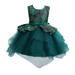 HAPIMO Girls s Party Gown Birthday Dress Floral Bowknot Relaxed Comfy Cute Holiday Sleeveless Lovely Princess Dress Round Neck Tiered Mesh Ruffle Hem Green XL