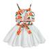 Penkiiy Toddler Baby Girls Fashion Cute Flowers Print Lcae Hollow Out Skirt Suspenders Top Suit Easter Dresses for Toddler Girls 9-12 Months White On Clearance