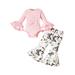 Bagilaanoe 2pcs Newborn Baby Girl Long Pants Set Rib Flare Long Sleeve Romper Tops + Flower Print Flare Trousers 3M 6M 9M 12M 18M Infant Casual Outfits