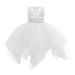 HAPIMO Girls s Party Gown Birthday Dress Solid Lace Splicing Round Neck Sleeveless Lovely Relaxed Comfy Princess Dress Mesh Tiered Ruffle Hem Cute Holiday White 150