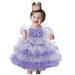 HAPIMO Girls s Party Gown Birthday Dress Solid Lace Splicing Tiered Mesh Ruffle Hem Holiday Short Sleeve Lovely Relaxed Comfy Cute Round Neck Princess Dress Purple 90
