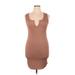 Shein Casual Dress - Bodycon Plunge Sleeveless: Tan Print Dresses - Women's Size 1X
