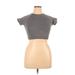 Short Sleeve T-Shirt: Crew Neck One Shoulder Gray Tops - Women's Size Large