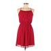 No Boundaries Casual Dress - Mini Halter Sleeveless: Red Print Dresses - Women's Size Medium