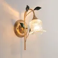 Applique Murale LED avec Branche d'Or et Cuir oral elu Vert Lampe de oral et Européenne Éclairage