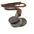 Occident steampunk retro alloy coins pendant male necklace long genuine leather rope necklace for