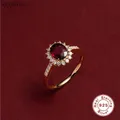 CCFJOYAS 100% 925 Sterling Silver 18k Gold Plated Retro ruby ​​Ring for Women Exquisite Oval Rose