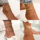 Boho Shell Stern Kette Ankle Armband Set Für Frauen Starfish schlüssel Schmetterling Charme