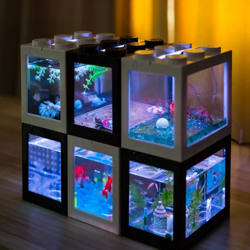 Mini Aquarium Aquarium Lampe Kontrolle Farbe kreisförmige Aquarium Mini Aquarium Licht Home
