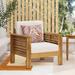 Louver Acacia Wood Outdoor Club Chairs with Cushions by Christopher Knight Home