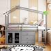 Twin Size House Shape Bed for Kids, Twin Loft Bed with 1-Cabinet and 3-Drawers and Ladder, for Bedroom, Grey